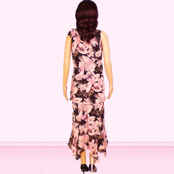 DRESS-U BY SHARON size 6 pink/black/others floral 2-piece set blouse/skirt - Picture 5 of 13